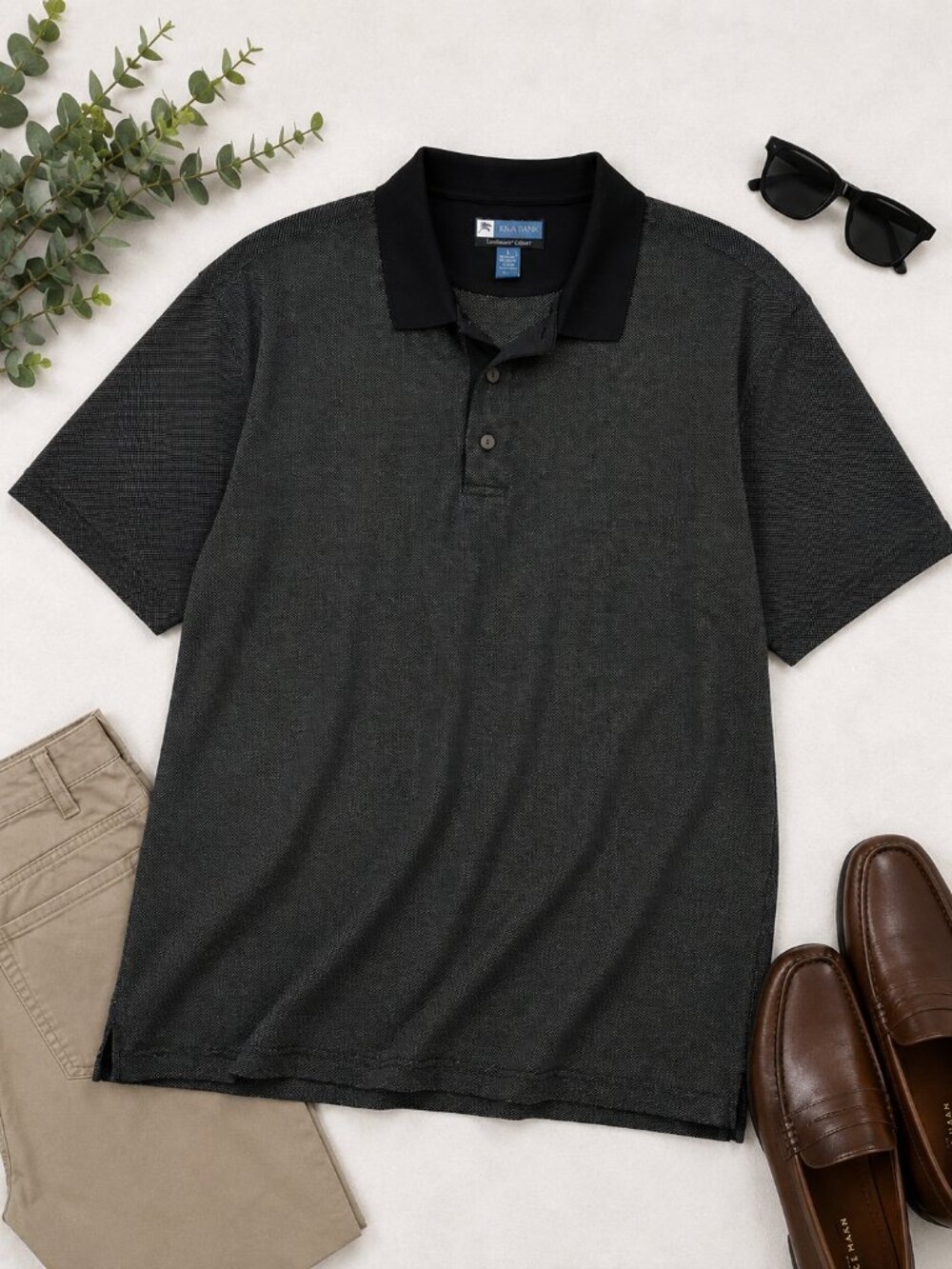 Jos. A. Bank Men's Large Black Charcoal Polo Shirt Classic Fit 100% Cotton